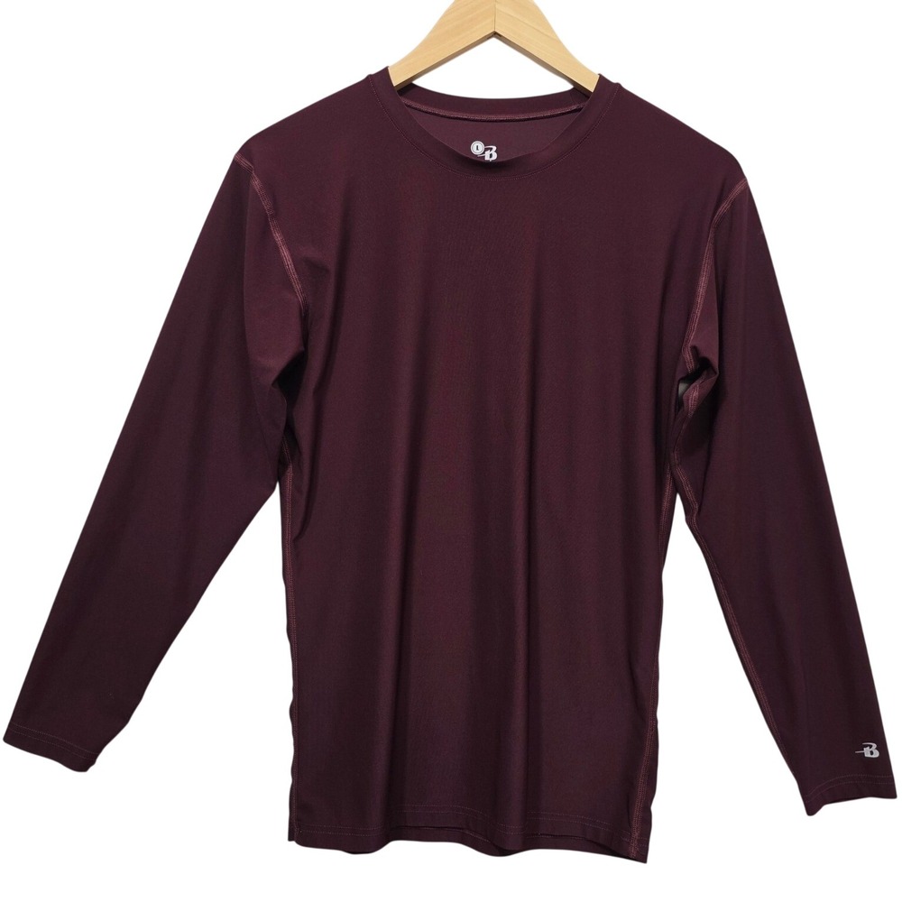 Badger Sport Mens Long Sleeve Performance Shirt Maroon Burgundy Large RN76619